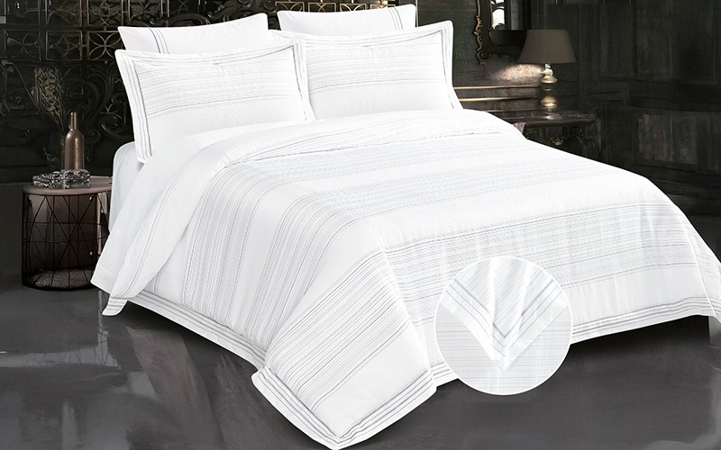 Allen Cotton Jacquard Waffle Duvet Cover Set Without Filling 6 PCS - King White & Grey