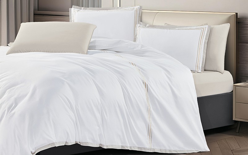 Heba Cotton Embroidered Duvet Cover Bedding Set Without Filling 6 PCS - King White & Beige