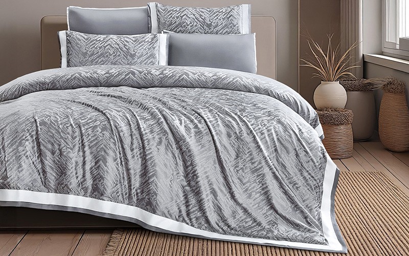 Sana Cotton Jacquard Duvet Cover Bedding Set Without Filling 6 PCS - King Grey