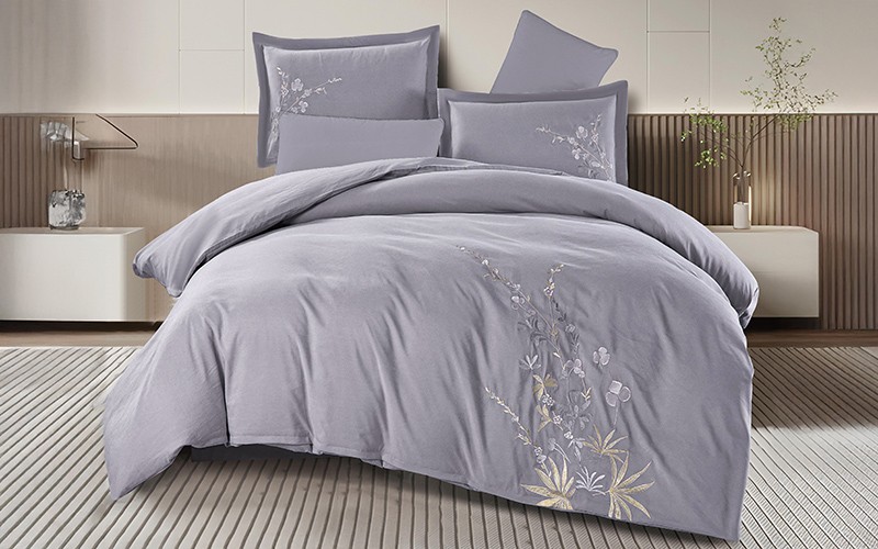 Tana Embroidered Duvet Cover Bedding Set Without Filling 6 PCS - King Grey