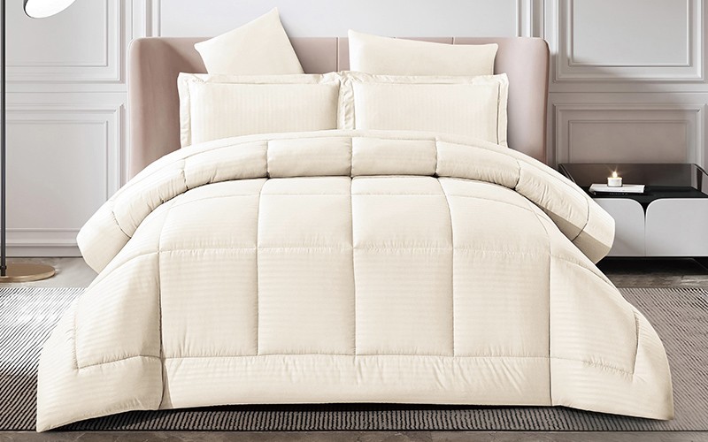 Royal Stripe Comforter Bedding Set 3 PCS - Single Cream