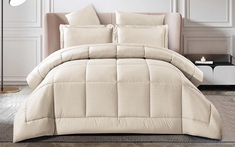Royal Stripe Comforter Bedding Set 3 PCS - Single Beige