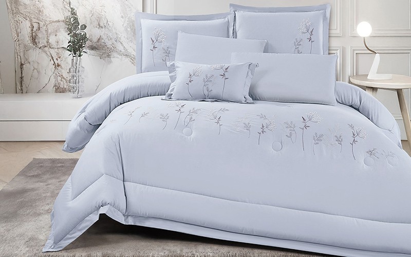 Fiona Cotton Embroidered Comforter Bedding Set 7 PCS - King Silver