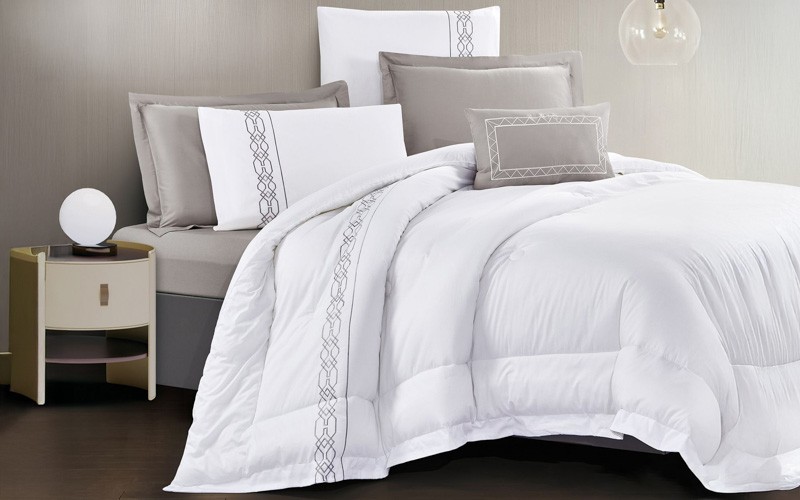 Yaza Cotton Embroidered Comforter Bedding Set 7 PCS - King White & Grey