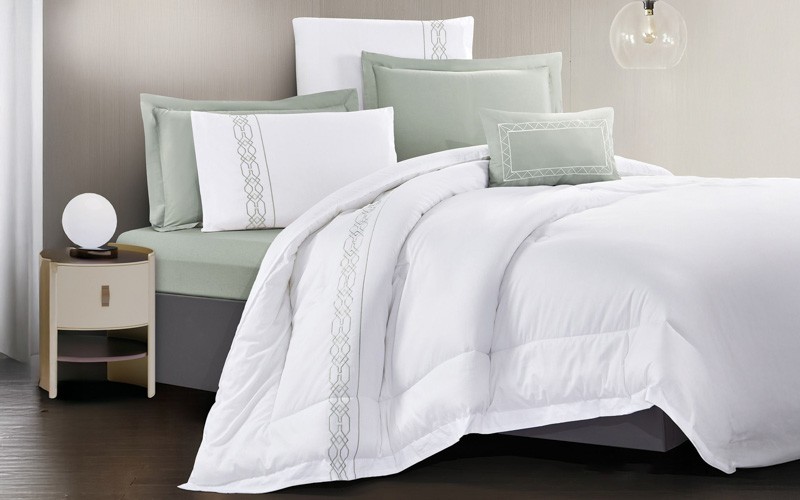 Yaza Cotton Embroidered Comforter Bedding Set 7 PCS - King White & Mint
