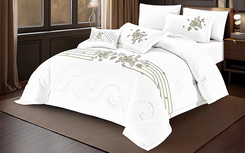 Jannah Cotton Embroidered Comforter Bedding Set 7 PCS - King Off White