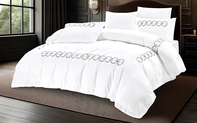 Salwa Cotton Embroidered Duvet Cover Bedding Set Without Filling 6 PCS - King White