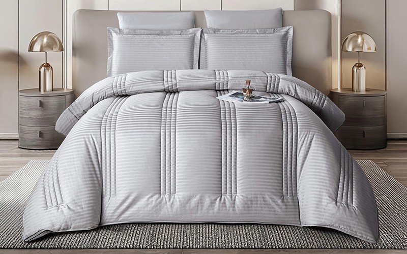 Flam Cotton Stripe Comforter Bedding Set 6 PCS - King Grey