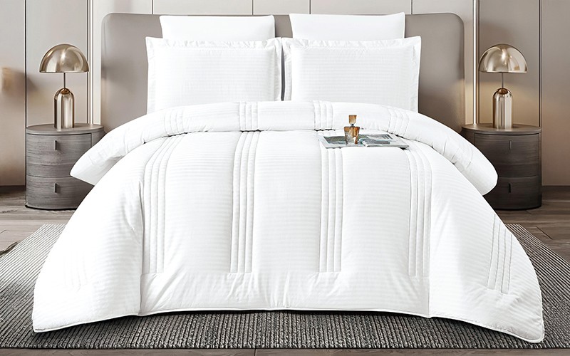 Flam Cotton Stripe Comforter Bedding Set 6 PCS - King Off White