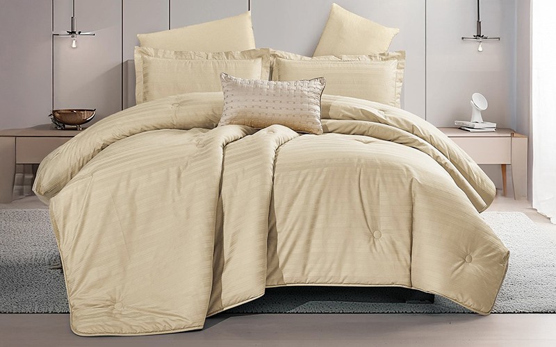Sheraton Cotton Stripe Comforter Bedding Set 7 PCS - King Beige