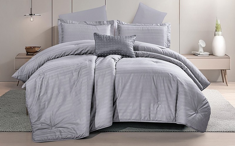 Sheraton Cotton Stripe Comforter Bedding Set 7 PCS - King Grey