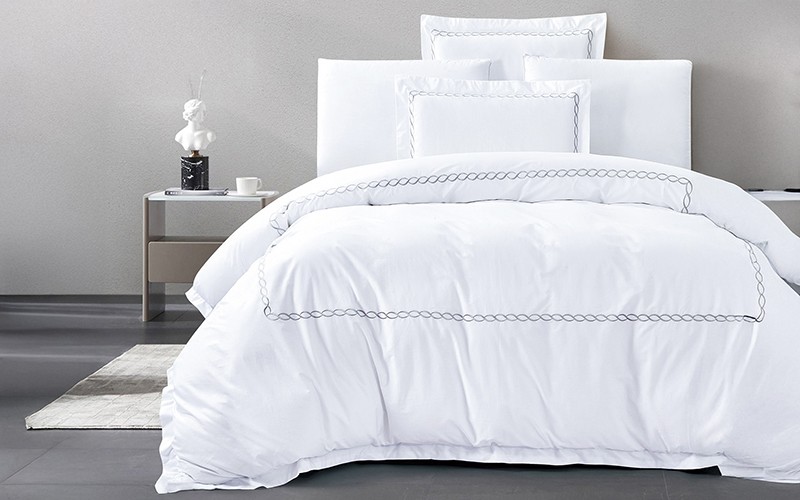 Indigo Cotton Embroidered Duvet Cover Set Without Filling 6 PCS - King White & Grey 