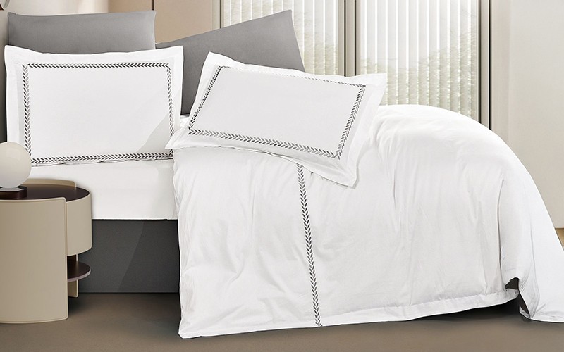 Siba Cotton Embroidered Duvet Cover Bedding Set Without Filling 6 PCS - King White & Grey