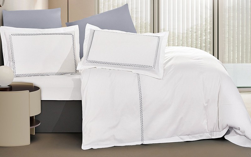 Siba Cotton Embroidered Duvet Cover Bedding Set Without Filling 6 PCS - King White & L.Grey