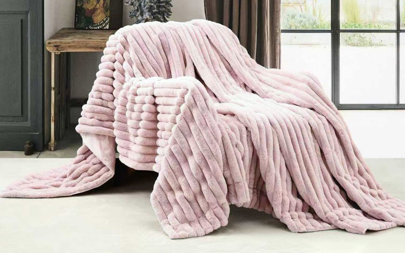 Al Saad Home Stripe Fur Blanket - Single L.Pink