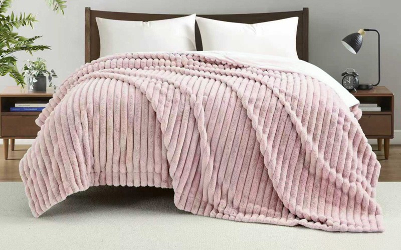 Al Saad Home Stripe Fur Blanket - Single L.Pink