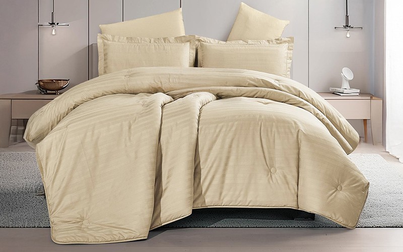Sheraton Cotton Stripe Comforter Bedding Set 6 PCS - King Beige