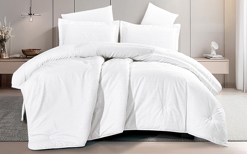 Sheraton Cotton Stripe Comforter Bedding Set 6 PCS - King White