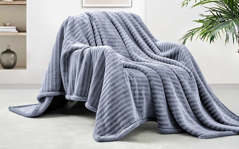 Al Saad Home Stripe Flannel Blanket - Single Blue Grey