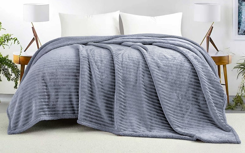 Al Saad Home Stripe Flannel Blanket - Single Blue Grey
