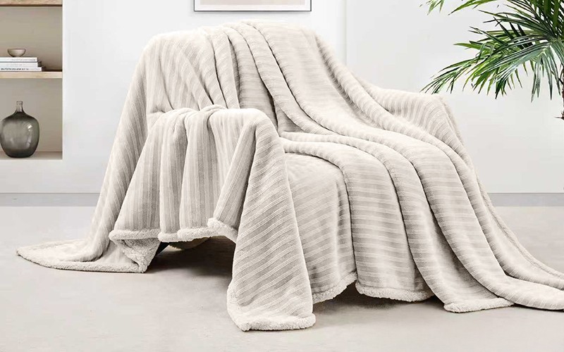 Al Saad Home Stripe Flannel Blanket - Single Beige