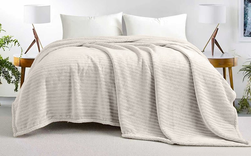 Al Saad Home Stripe Flannel Blanket - Single Beige
