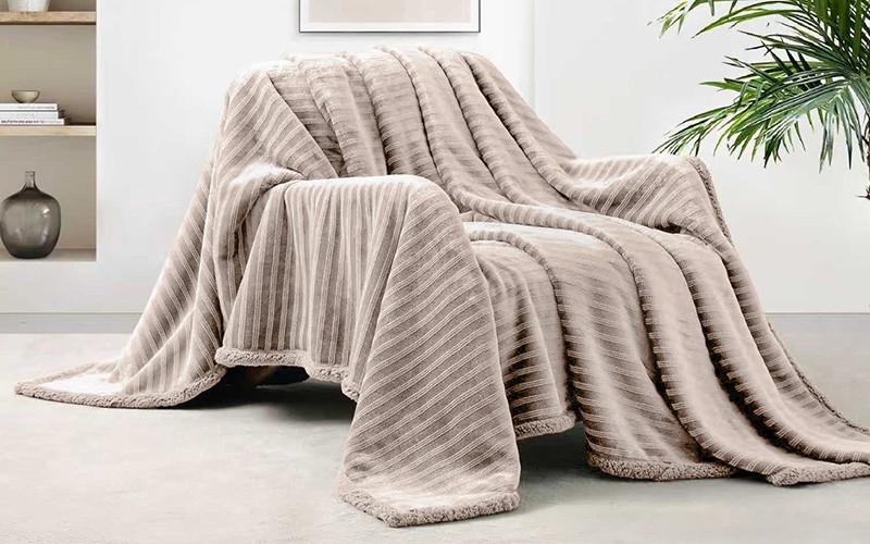 Al Saad Home Stripe Flannel Blanket - Single D.Beige