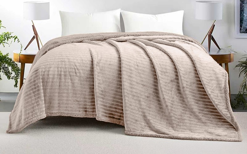Al Saad Home Stripe Flannel Blanket - Single D.Beige