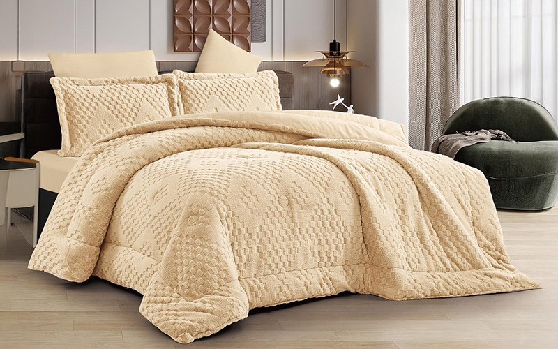 Sare Flannel Comforter Bedding Set 6 PCS - King Beige