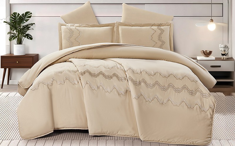Wave Embroidered Duvet Cover Set Without Filling 6 PCS - King Beige