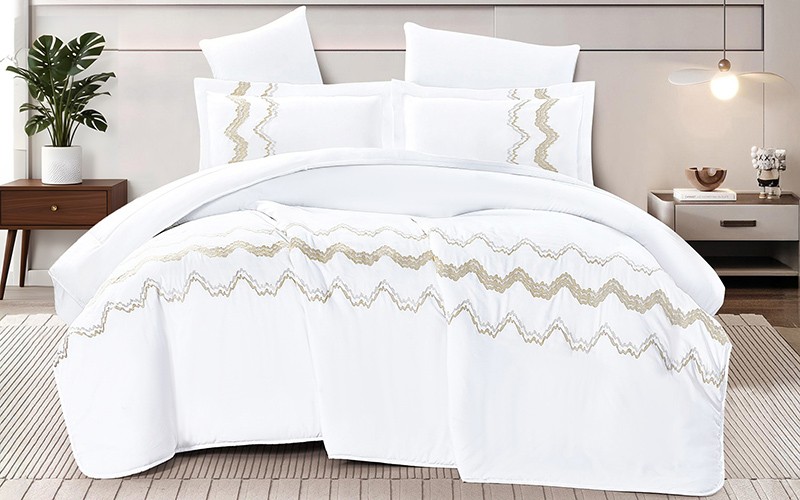 Wave Embroidered Duvet Cover Set Without Filling 6 PCS - King White
