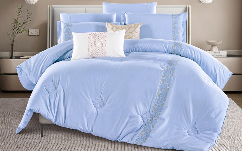 Crown Cotton Embroidered Comforter Bedding Set 8 PCS - King Blue