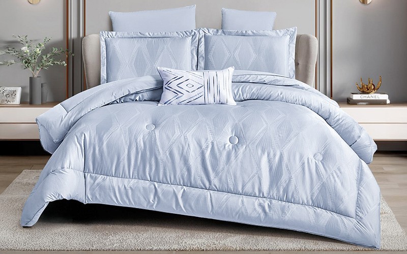 Gloria Jacquard Comforter Bedding Set 7 PCS - King L.Blue