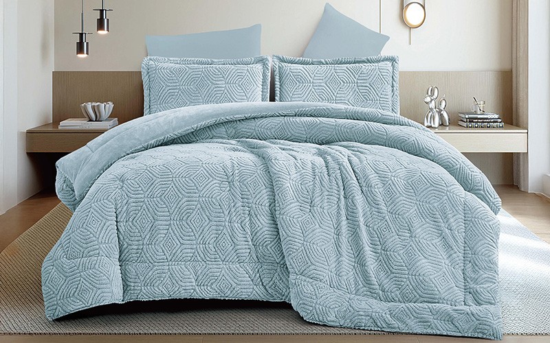 Ami Flannel Comforter Bedding Set 6 PCS - King Turquoise