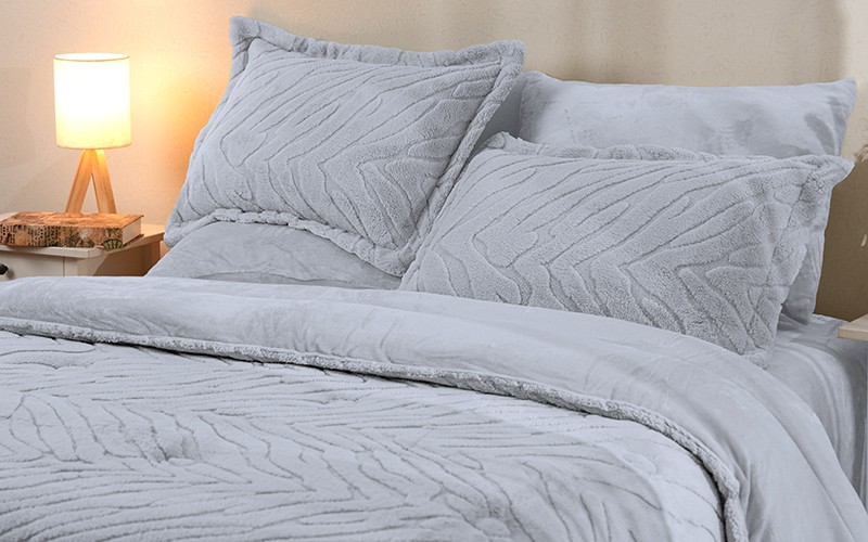 Gaza Double Face Flannel Comforter Bedding Set 6 PCS - King Silver