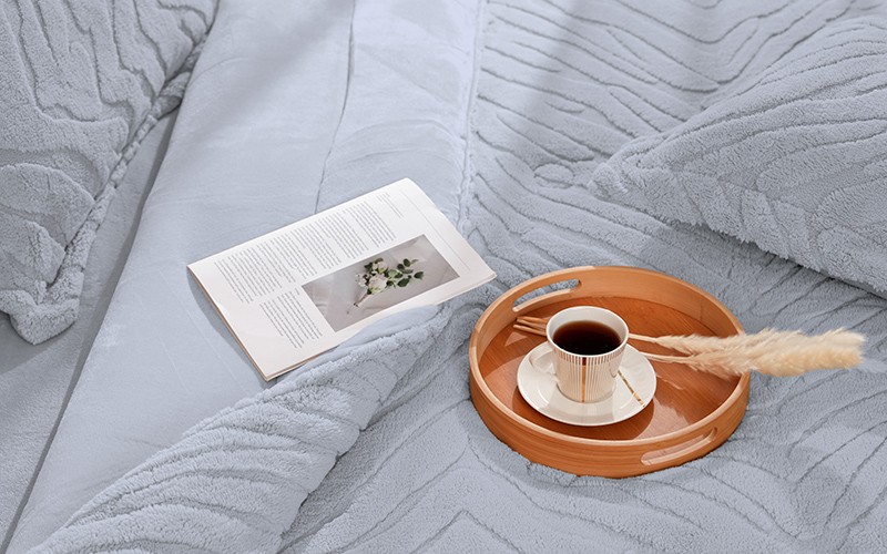 Gaza Double Face Flannel Comforter Bedding Set 6 PCS - King Silver