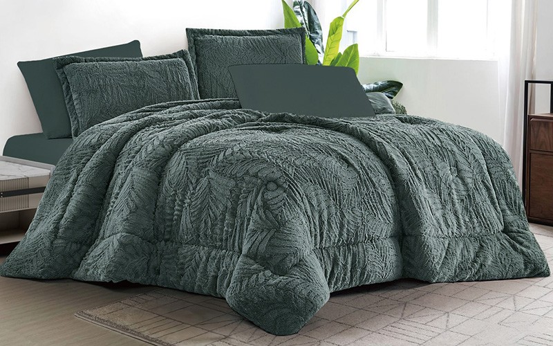 Rima Fur Comforter Bedding Set 6 PCS - King D.Green