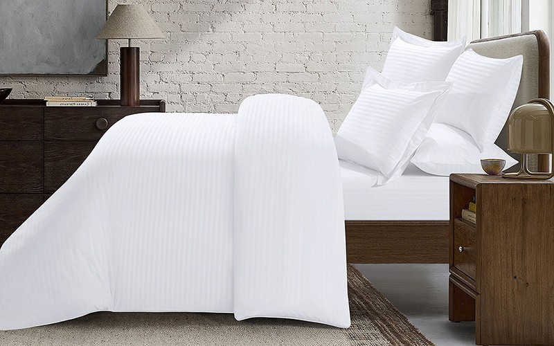 Royal Cotton Stripe Comforter Bedding Set 6 PCS - Queen White