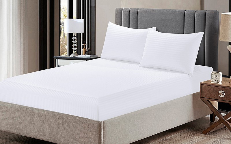 Royal Cotton Stripe Comforter Bedding Set 6 PCS - Queen White