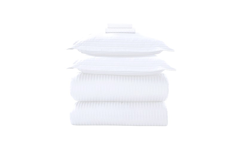Royal Cotton Stripe Comforter Bedding Set 6 PCS - Queen White