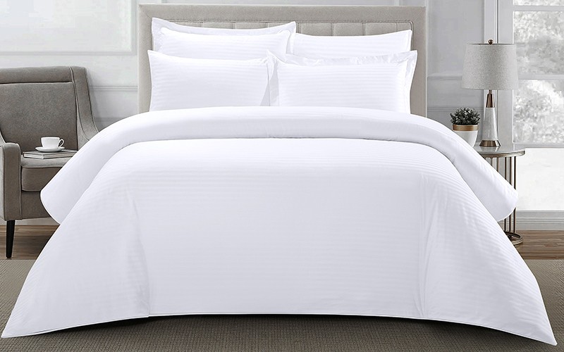 Royal Cotton Stripe Comforter Bedding Set 6 PCS - Queen White