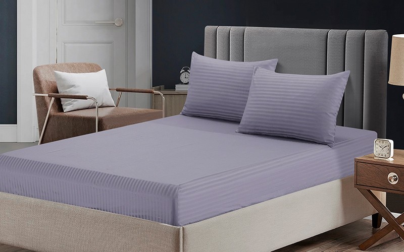 Royal Cotton Stripe Comforter Bedding Set 6 PCS - Queen Grey