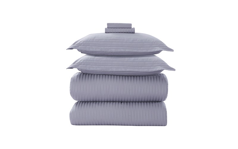 Royal Cotton Stripe Comforter Bedding Set 6 PCS - Queen Grey