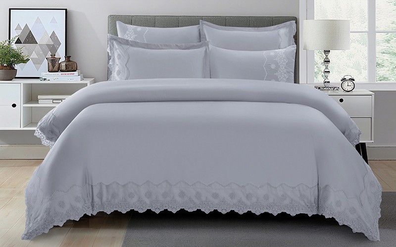 Pride Lace Wedding Duvet Cover Set Without Filling ( 300 TC ) 6 PCS - King Grey