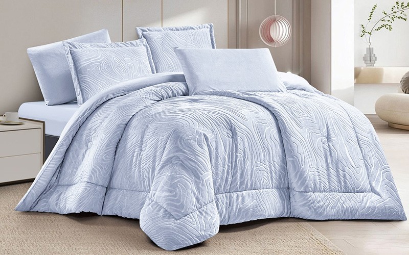 Salin Flannel Comforter Bedding Set 6 PCS - King Silver