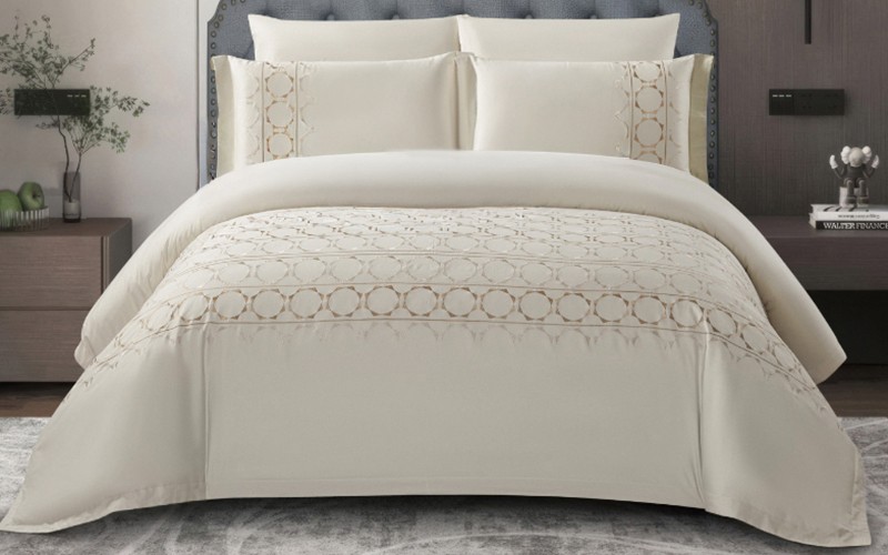 Regency Cotton Embroidered Duvet Cover Set Without Filling 6 PCS - King Beige