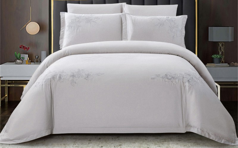 Bangkok Cotton Embroidered Duvet Cover Set Without Filling 6 PCS - King Beige