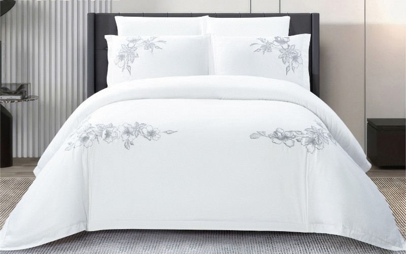 Bangkok Cotton Embroidered Duvet Cover Set Without Filling 6 PCS - King Off White