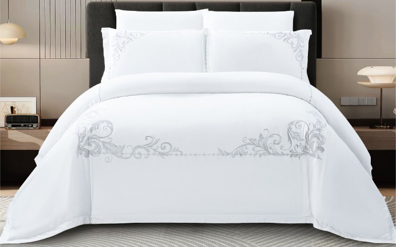 Tokio Cotton Embroidered Duvet Cover Set Without Filling 6 PCS - King White