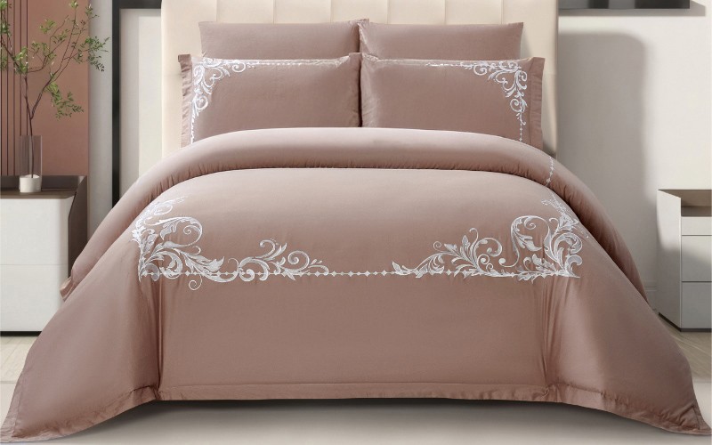 Tokio Cotton Embroidered Duvet Cover Set Without Filling 6 PCS - King Brown